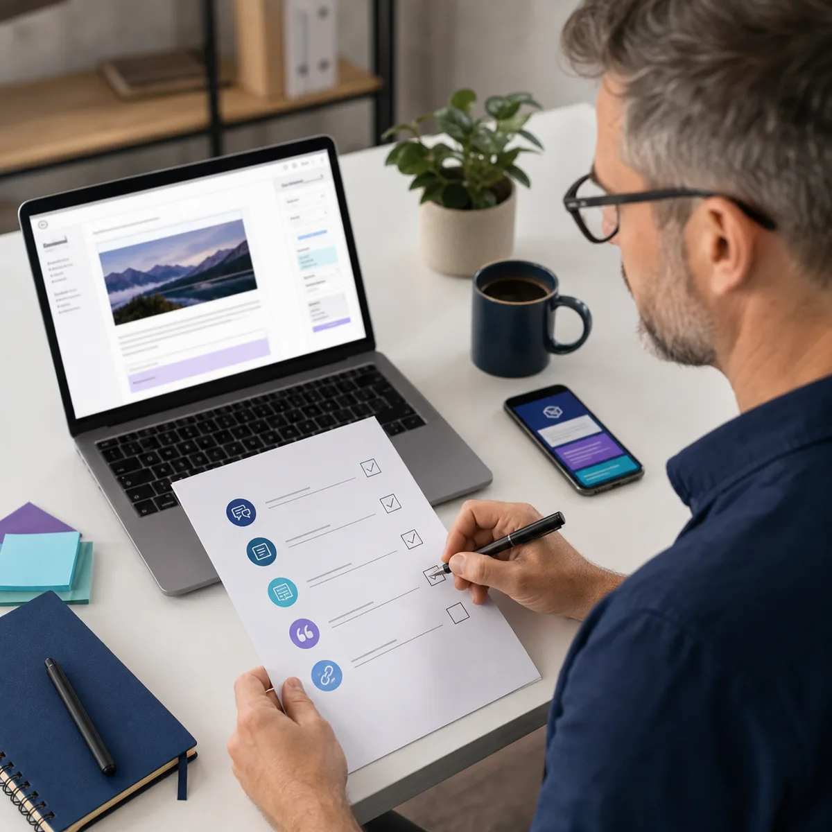 Website owner completing a WordPress SEO and GEO checklist